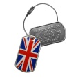 PERSONNALISEZ ICI votre Tag d'identification United Kingdom Porte-clés métal réalisé à partir de plaquettes militaires Dog Tag personnalisables et décoré de l'Union Jack. Utilisable en Tag d'identification.