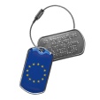 PERSONNALISEZ ICI votre porte-clés drapeau Européen Tag d'identification métal réalisé à partir de plaquettes militaires Dog Tag personnalisables et décoré d'un drapeau Européen. Utilisable en Porte-clés.