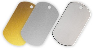 Plaques militaires Dog Tag vierges en aluminium de couleur argent et or ainsi qu'en Argent 950.Mil.