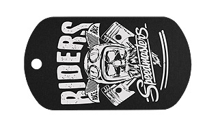 Exemple d'une Plaque Militaire Dog Tag en Aluminium Noir Gravée au Laser d'un Motif Rider.