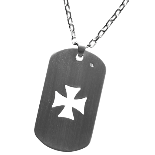 This ID Tag is entirely manufactured in our workshop (in France), from cutting to finishing. It's a military dog tag. In 950 Mil. silver, weighing approximately 11g. Presented here with a 3mm diameter