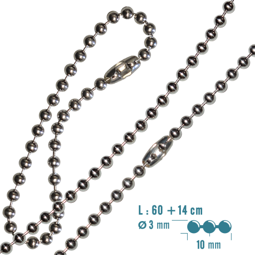 https://www.monidtag.com / Chaine boules Argent 925 mil. 60 + 14 cm - Ø TROIS mm