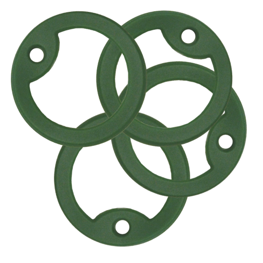 Set of 4 OLIVE GREENsilicone elastic silencers (or protectors) for Dog Tag standard size 50 x 28 mm. Supplied round, Ø 38 mm. Fits over the hole and stretches around the tag.