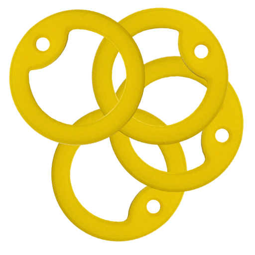 Lot de 4 silencieux élastiques JAUNE (ou protections) en silicone pour plaques militaires Dog Tag de format standard 50 x 28 mm. Livré rond au Ø de 38 mm. Se positionne au niveau