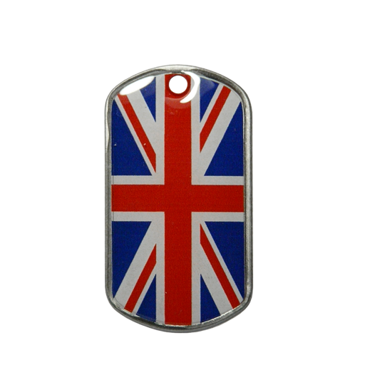 Plaque militaire ID Tag ornée du drapeau du Royaume-Uni.Pour revendiquer ou identifier, en porte-clés ou en pendentif, c'est comme vous voulez !Motif imprimé UV recouvert d'une r&