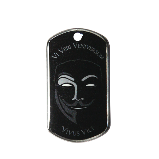 VI VERI VENIVERSUM...This military Dog Tag, printed with a Vendetta motif, is ideal for identifying your key ring. It can be worn as a pendant.UV pattern coated with transparent resin. Personalization
