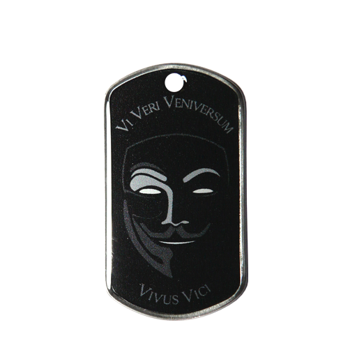 VI VERI VENIVERSUM...Pour identifier de façon remarquable votre porte-clés, cette plaque militaire Dog Tag imprimée d'un motif Vendetta est idéale. Elle peut être por