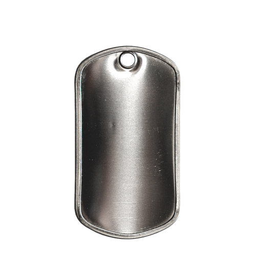 This shiny military dog tag with turned edges is made from rectified type 304L steel , whose main property is that it doesn't oxidize. It is suitable for everyday wear, and can be fitted with a clasp