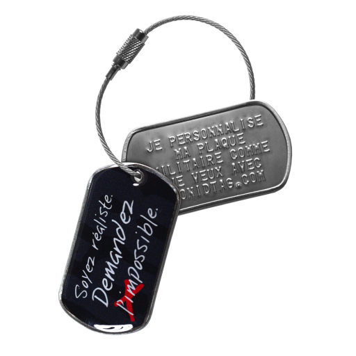 Ce tag d'identification comporte 2 plaques militaires au format Dog Tag de grade A et un câble en acier inoxydable de 15 cm de long avec fermoir à vis. La première plaquette est pe