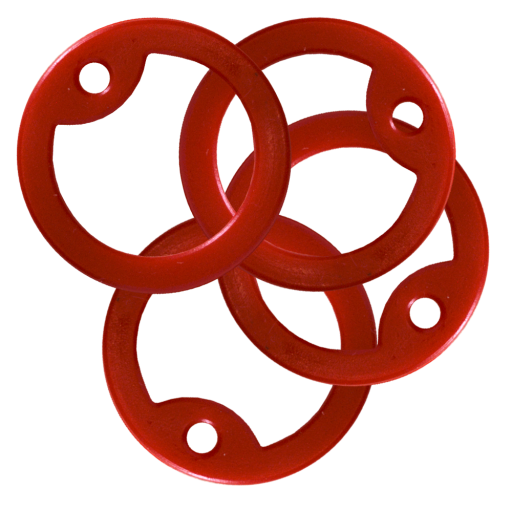 Lot de 4 silencieux élastiques ROUGE (ou protections) en silicone pour plaques militaires Dog Tag de format standard 50 x 28 mm. Livré rond au Ø de 38 mm. Se positionne au niveau