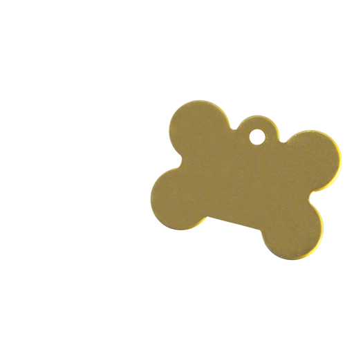 Médaille pour chien en laiton en forme d'os offrant une belle surface de gravure (environ 14 x 25 mm). Marquage noir par le procédé de la gravure laser dite de surface qui offre u