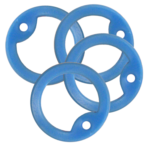 Set of 4 SKY BLUE  silicone elastic silencers (or protectors) for Dog Tag standard size 50 x 28 mm. Supplied round, Ø 38 mm. Fits over the hole and stretches around the tag.