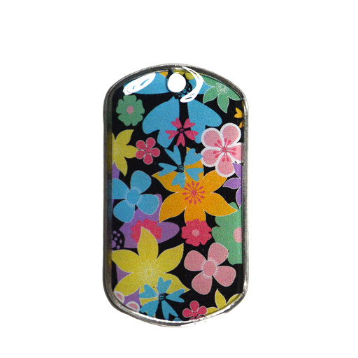 Ideal for strikingly identifying your key ring, this military Dog Tag is printed with a Flower motif. It can be worn as a pendant.UV pattern coated with transparent resin. Personalization available:Th