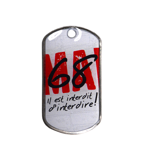 Idéal pour identifier de façon remarquable votre porte-clés, cette plaque militaire Dog Tag est imprimée : 