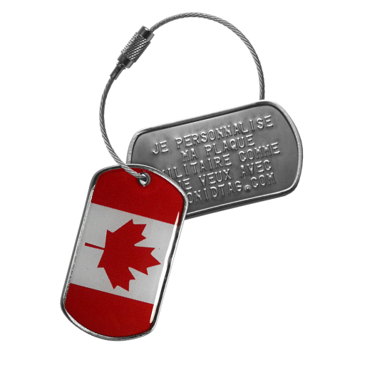 This identification tag includes 2 Dog Tag grade A military tags and a 15 cm long stainless steel cable with screw clasp. The first tag can be personalized by embossing, while the second is cold-ename