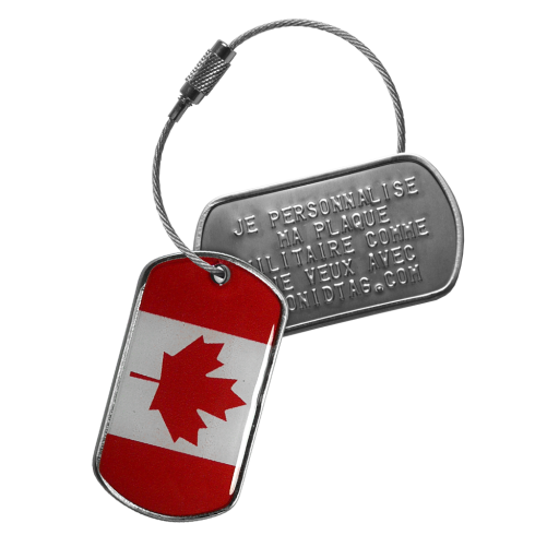 Ce tag d'identification comporte 2 plaques militaires au format Dog Tag de grade A et un câble en acier inoxydable de 15 cm de long avec fermoir à vis. La première plaquette est pe