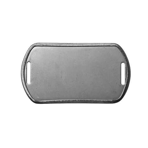 Détournée de sa fonction première, cette plaque militaire au format Dog Tag en acier mat se destine surtout à l'identification d'objets. Grâce à ses 2 fentes,