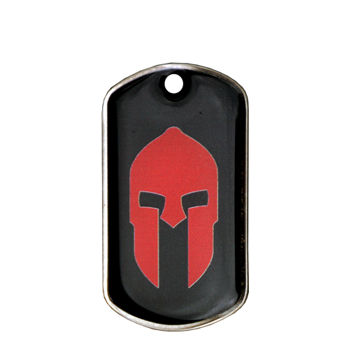 Ideal for strikingly identifying your key ring, this military Dog Tag is printed with a fancy Spartan motif. Can be worn as a pendant.UV pattern covered with transparent resin. Personalization availab