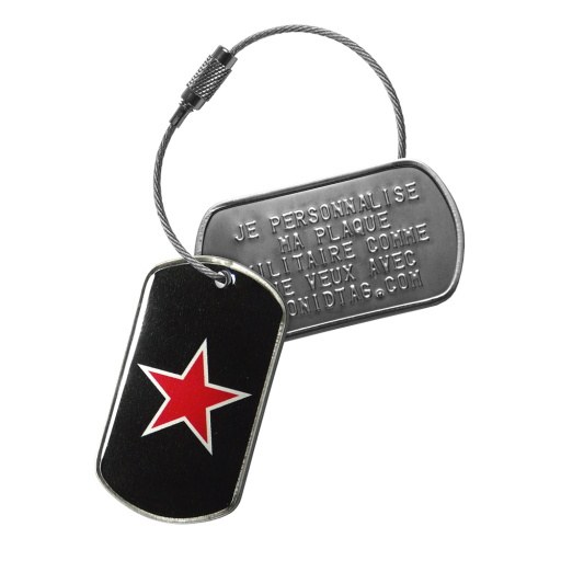 This identification tag includes 2 Dog Tag Grade A military tags and a 15 cm stainless steel cable with screw clasp. The first tag can be personalized by embossing, while the second is cold-enameled w