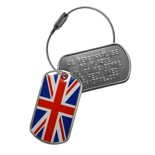 Ce tag d'identification comporte 2 plaques militaires au format Dog Tag de grade A et un câble en acier inoxydable de 15 cm de long avec fermoir à vis. La première plaquette est pe