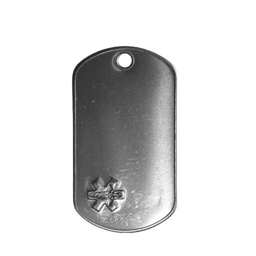 https://www.monidtag.com / Military Dog Tag in Matte Steel Medical Logo