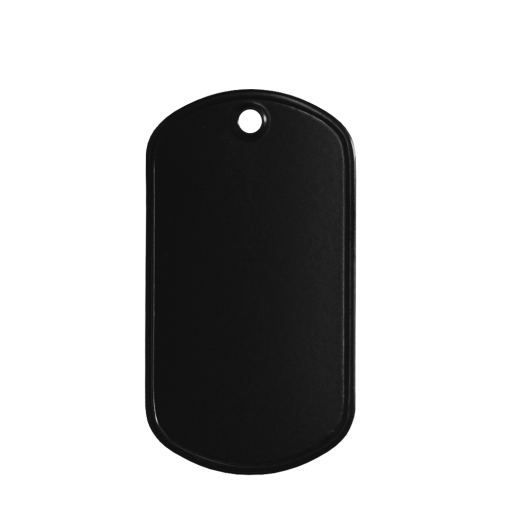 Turned-edge military plate coated in BLACK. It is made from type 304L steel , whose main property is that it does not oxidize. It is coated with an epoxy paint which is then baked. It can be worn on a