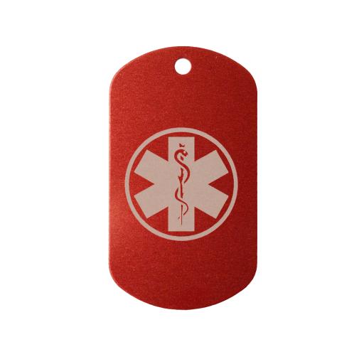 Ce pendentif au format plaque militaire américaine est un ID Tag fabriqué à partir d'un aluminium anodisé ROUGE. Il est pré-gravée d'une étoile de vie