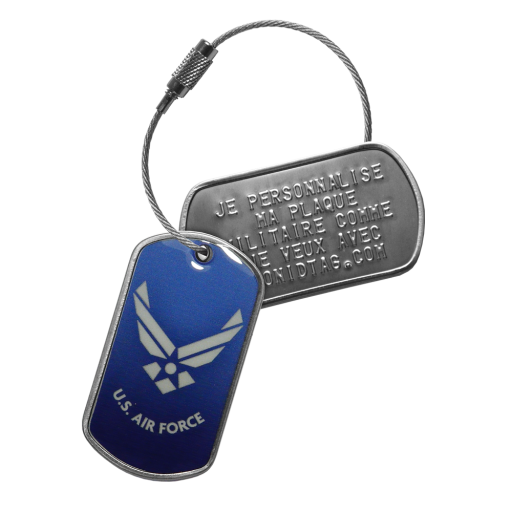 Ce tag d'identification comporte 2 plaques militaires au format Dog Tag de grade A et un câble en acier inoxydable de 15 cm de long avec fermoir à vis. La première plaquette est pe