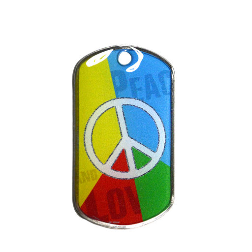 This military Dog Tag, printed with a Peace & Love motif, is the perfect way to identify your key ring. It can be worn as a pendant.UV pattern coated with transparent resin. Personalization availa