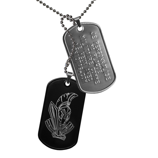La Gladiator Touch évoque l'énergie et l'endurance, la combativité. Cet ID Tag est composé de 2 plaques militaires en acier à bords retournés et montée