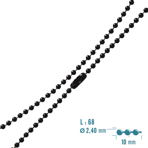 68 cm Black Epoxy Steel Ball Chain Collar with connector. Detachable and breakable for optimum fit.
Other lengths available (60 and 76 cm).