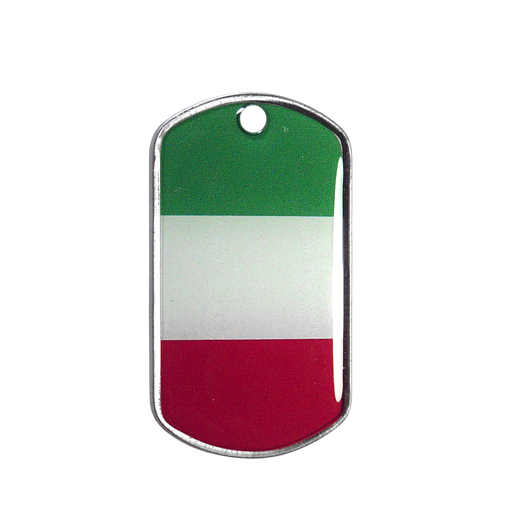 Plaque militaire ID Tag ornée du drapeau Italien.En porte-clés ou en pendentif, pour identifier ou revendiquer, c'est comme vous voulez !Motif imprimé UV recouvert d'une ré