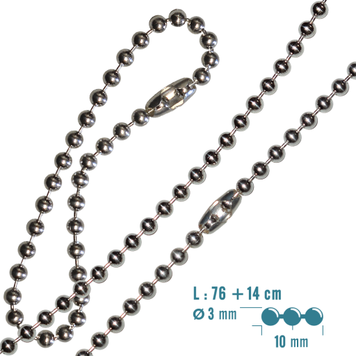https://www.monidtag.com / 925 Silver Ball Chain Mil. 76 + 14 cm - Ø THREE mm