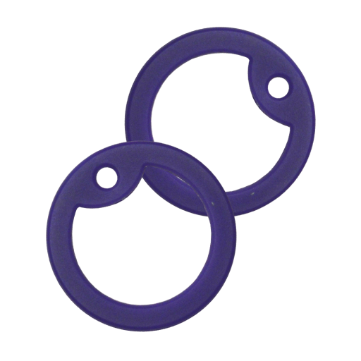Set of 2 VIOLET  silicone elastic silencers (or protectors) for Dog Tag standard size 50 x 28 mm. Supplied round, Ø 38 mm. The protector is positioned at the hole and stretches around the tag.