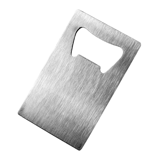 Brushed steel bottle opener in credit-card format. ULTRA-resistant, slips into a wallet! Or in a Quadrac card case. Possibility of black laser engraving on a 40 x 40 mm surface, contact Monidtag.